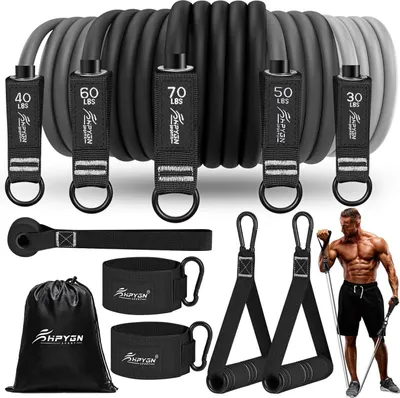Produktbild von Widerstandsbänder Set 150lbs 200lbs 250lbs 5 Stärken mit Zubehör, Tragbarer Rucksack