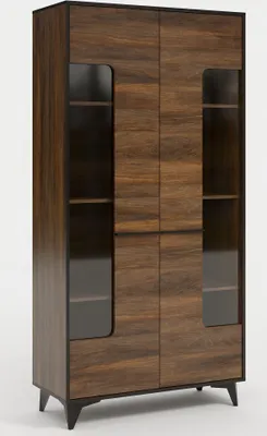 Produktbild von Furniture24 Vitrine Firda W2D Schrank 2 türiger Vitrinenschrank Shirin Nußbaum