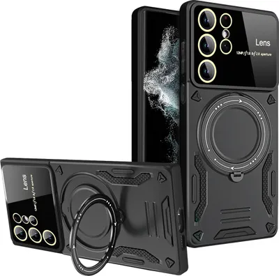 Image de Étui durable pour Samsung Galaxy S22 Ultra 5G, étui double couche avec porte-anneau et support noir
