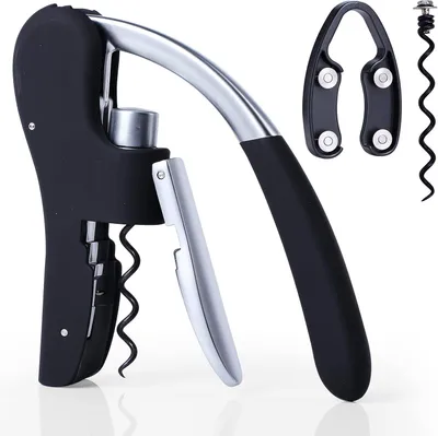 Produktbild von Flaschenöffner mit Korkenzieher, Folienabschneider, Zinklegierung, Schwarz, für Weinaccessoires