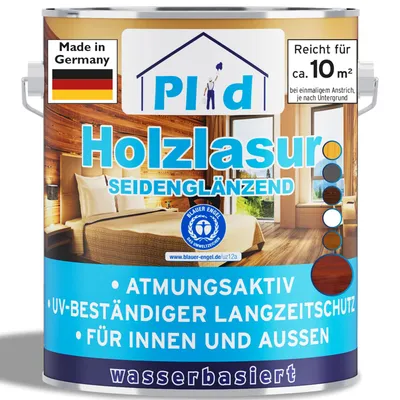 Produktbild von Plid Holzlasur Innen & Aussen Nussbaum 0,75L - Holzschutzlasur Außen mit UV beständigem Langzeitschutz - Grundierung Holz Außen - Holzschutzgel
