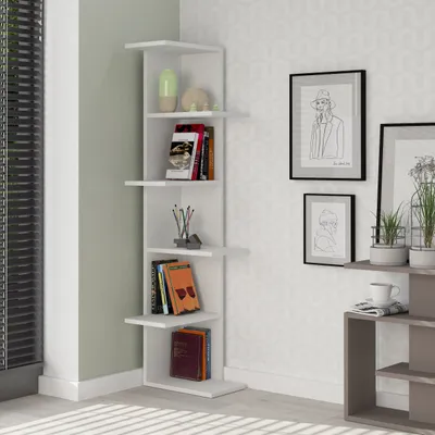 Immagine prodotto di DECORTIE Saso Libreria moderna ad angolo Espositore BIANCO - BIANCO , 37 x 24 x 141 cm