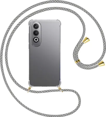 Produktbild von Handykette Backcover-Schutzhülle mit Band (Metall goldfarben) für OnePlus Nord CE4 5G - weiß/grau kariert