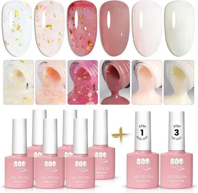 Produktbild von UV-Nagellack-Set, Shellac – 6 transparente Farben – Natürlich und gesund – Perfekt für Gelnägel und Maniküre