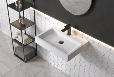 Produktbild von Wandwaschbecken PB2142 aus Mineralguss - 60 x 42 x 10 cm - Weiß matt