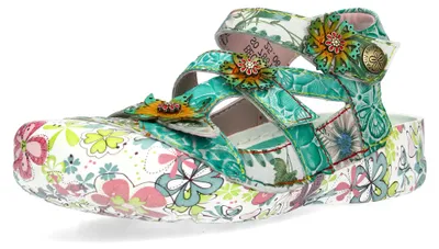 Produktbild von Laura Vita Damen Sandale mit floralen Nieten vorne geschlossen Beczierso 33, Größe:39 EU, Farbe:Grün