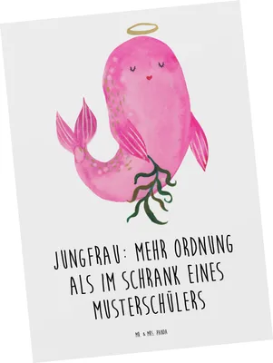 Produktbild von Mr. & Mrs. Panda Postkarte Jungfrau Ordnung - Weiß - Geschenk, Sternzeichen, Fotokarte, Perfektionismus, Tierkreiszeichen, Detailorientierung, Horoskop, Geschenke