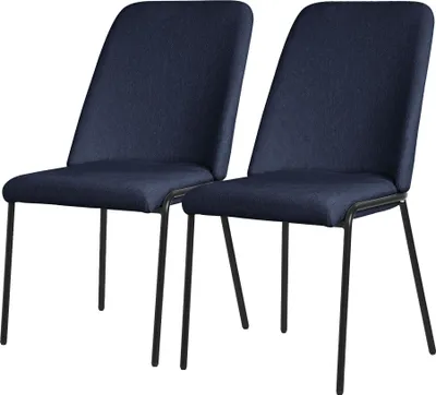 Produktbild von ML-Design Esszimmerstühle 2er Set Dunkelblau Küchenstühle aus Polyester mit Metallbeinen Wohnzimmerstühl mit Rückenlehne Polsterstühle für Esszimmer