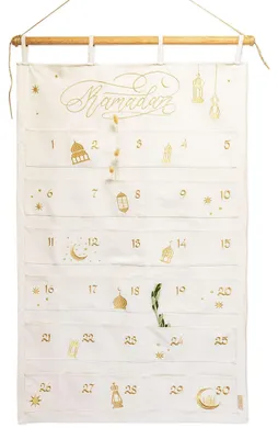 Ramadankalender 2024 Stoff-Wandkalender, Beige & Gold, 3er Set