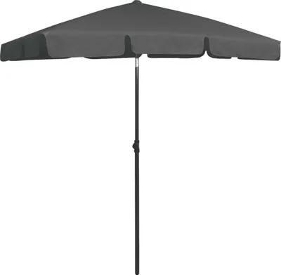 A dark gray patio umbrella is shown against a white background.