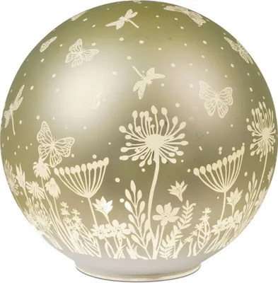 Produktbild von formano LED Deko Kugel Glas Pastell Grün 20cm matte Glasleuchte mit Blumen-Dekor
