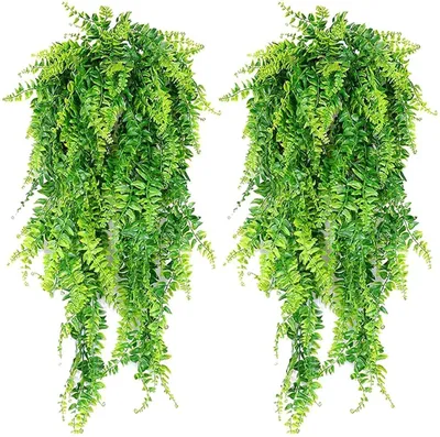 Produktbild von Künstliche Hängepflanzen, 2 Stück, künstliche Hängepflanzen zur Raumdekoration, künstliche Blätter für drinnen und draußen, Wanddekoration für Balkon und Terrasse, dekorative Girlande, künstlicher Efeu