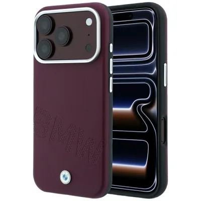 Obrázek produktu pro Kryt pro iPhone 18 Pro od BMW, červený, z umělé kůže, s vyraženým logem, kompatibilní s MagSafe