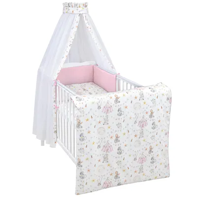 Produktbild von Baby Delux Baby Bettwäsche Bettset 4-tlg Bettausstattung Nestchen Himmel Waffelpique Zirkusfreunde Rosa