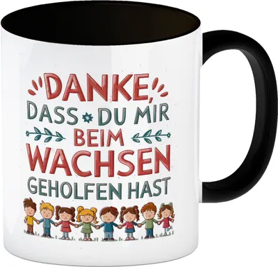 Produktbild von Danke, dass du mir beim Wachsen geholfen hast Kaffeebecher in schwarz
