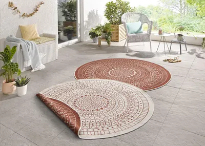 Produktbild von Rundes Wendeteppich 140cm - Wasserdicht Mandala Design für Innen und Außen