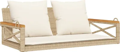 Produktbild von Hängebank mit Kissen Beige 109x62x40 cm Poly Rattan