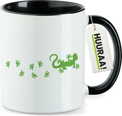 Produktbild von Huuraa Kaffeetasse Gecko Tapsen 330ml Schwarz Keramik Kaffeebecher Geschenkidee