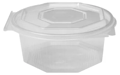 Produktbild von 50x Achteckbecher klar mit angehängtem Deckel  375 ml (PP)