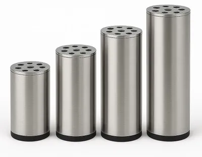 Produktbild von 4er Set Möbelfüße Edelstahl gebürstet – Möbelbeine Silber matt – Nicht höhenverstellbar – 80–150 mm – für Schrank, Tisch, Regal, Kommode, TV-Möbel & DIY