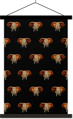 Produktbild von MuchoWow® Textilposter Elefant - Muster - Orange 40x60 cm mit schwarzem Rahmen - Wanddekorationen