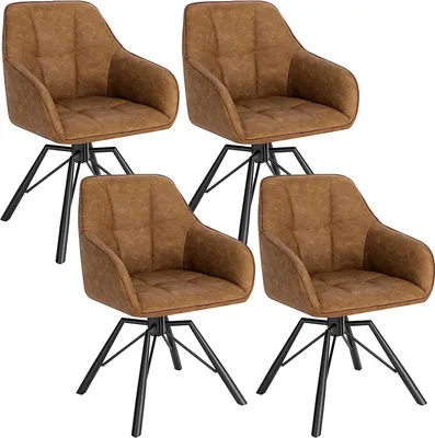 Produktbild von WOLTU Esszimmerstühle drehbar 4er-Set, mit Armlehnen Rückenlehne, mit Kunstlederbezug, Hellbraun