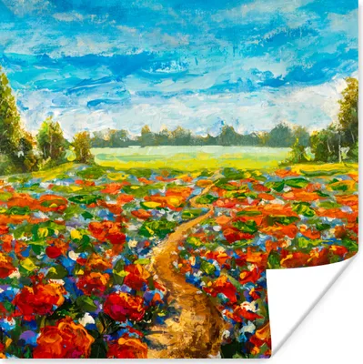Produktbild von MuchoWow® Poster Malerei - Ölfarbe - Blumen - Natur 50x50 cm - Wohnzimmerdekoration