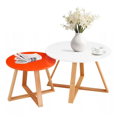 Zdjęcie produktu dla Zestaw 2 stolików kawowych Biały Pomarańczowy MDF OKRĄGŁY LOFT