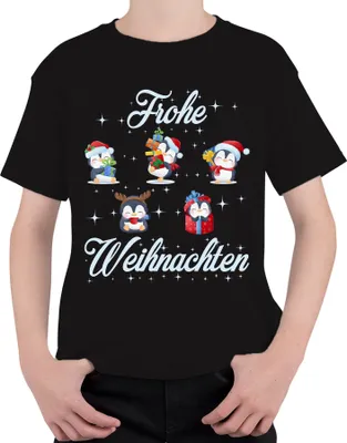 Produktbild von Frohe Weihnachten Pinguine Geschenke - Weihnachten Weihnachtsgeschenk Christmas Uni Kinder T-Shirt, Schwarz, 140