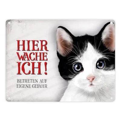Produktbild von Metallschild mit Katze Motiv und Spruch: Betreten auf eigene Gefahr ... Schild