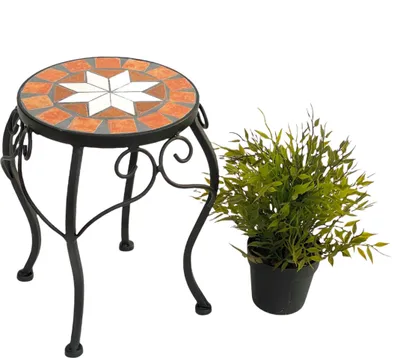 Produktbild von DanDiBo Blumenhocker Mosaik Rund 27 cm Blumenständer 12014 Beistelltisch Pflanzenständer Mosaiktisch Klein
