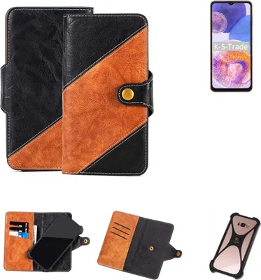 Produktbild von K-S-Trade Handyhülle Schutzhülle Bookstyle Case Wallet-Case kompatibel mit Samsung Galaxy A23 Handy Cover Bumper Klapphülle schwarz hellbraun 1x