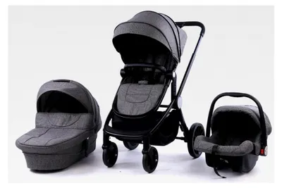 Produktbild von Kinderwagen-Set | Kinderkarre | Babyschale | Klappbar | Feststellbremse | Grau