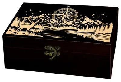 Holz-Aufbewahrungsbox mit Kompassmuster, 24x14x9 cm