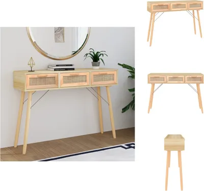 Obrázok produktu pre vidaXL Konzolový stolík hnedý 105x30x75 cm masív borovica prírodný ratan - Príručné stolíky