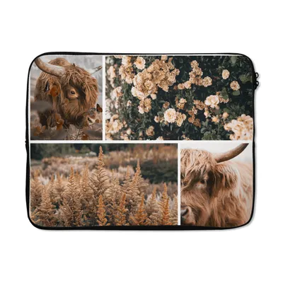 Produktbild von MuchoWow® Laptop Hülle 17 Zoll Laptoptasche Scottish Highlander - Blumen - Pflanzen - Zipper - Schutzabdeckung