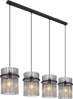 Produktbild von LED Pendelleuchte, Metall, Schwarz, Glasstäbe Rauchfarbe, L 110 cm