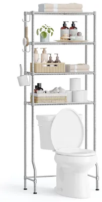 Produktbild von Badezimmerregal - WC-Regal 4 Ebenen - Verstellbare Ablagen - Toilettenpapierhalter - Zum Selbstaufbau - Hellgrau