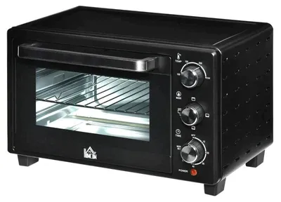 Zdjęcie produktu dla Mini piekarnik 21 litrów z grillem - czarny | Kolor: czarny + srebrny | Wymiary: 38,5 x 46 x 29 cm