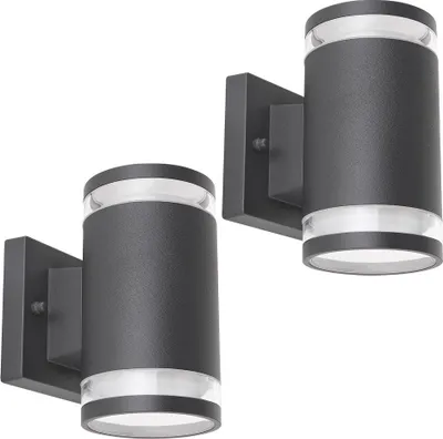 Produktbild von 2x Außen Wandleuchte, Aluminium anthrazit, Glas, H 16,5 cm