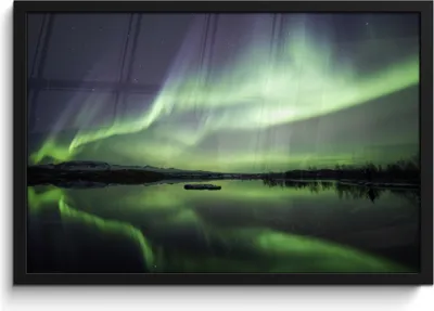 Produktbild von MuchoWow® MuchoWow® Gerahmtes Poster Nordlicht - See - Island - Grün - Wald - Schnee 60x40 cm - Poster mit zchwarzem Bilderrahmen - Printing - Wanddeko Schlafzimmer