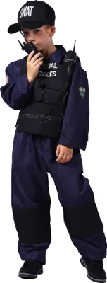 Produktbild von T2113-128 blau-schwarz Kinder Junge SWAT Overall mit Weste,Kappe und Funkgerät Gr.128