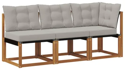 Produktbild von vidaXL Outdoor Mittel- und Ecksofa mit Kissen 3 Stück Natur