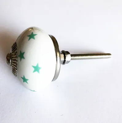Produktbild von Möbelknopf - Möbelknauf STARS Sterne Weiß Mint Porzellan - 2 Stück