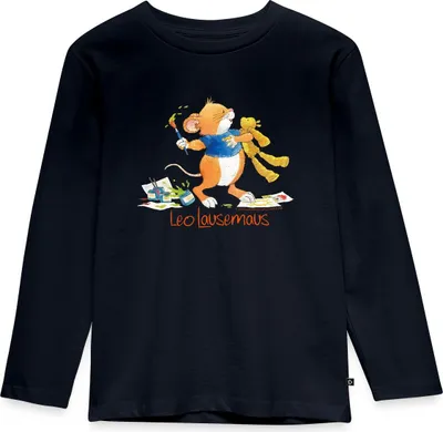 Produktbild von Spreadshirt Leo Lausemaus Malen mit Teddy Kinder Premium Langarmshirt, 134/140 (8 Jahre), Navy