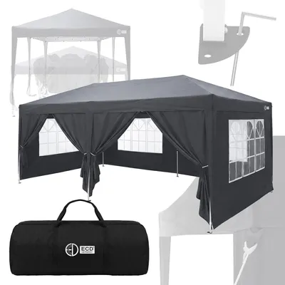 Produktbild von ECD Germany Pavillon 3x6 m Anthrazit Wasserdicht Stabil Winterfest, Pop Up Faltpavillon, Gartenpavillon, Gartenzelt klappbar, Partyzelt Outdoor