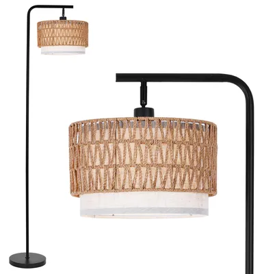 Immagine prodotto di Lampada da terra in stile boho, realizzata in rattan, con due paralumi