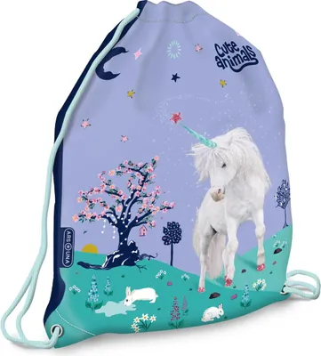 Produktbild von Ars Una Schuhbeutel für Kinder, Schule und Kindergarten, Sportbeutel, Gymsack, Turnbeutel, Cute Animals - Einhorn für Mädchen