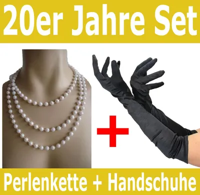 Produktbild von Spar-Pack | schwarze 20er Jahre Handschuhe und Perlenkette | Mafia Charleston Set