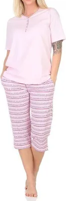 Produktbild von Normann Damen kurzarm Capri Schlafanzug Pyjama im Ethnolook - auch in Übergrössen ; rosa1 , 36